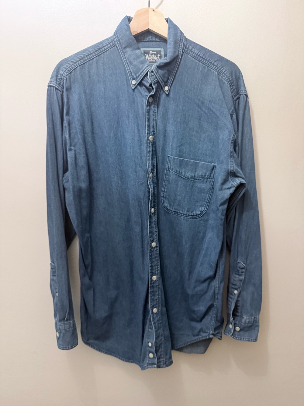 Vintage Woolrich Denim Blue Jean Cotton Button Up Shirt Western Cowboy Indie M